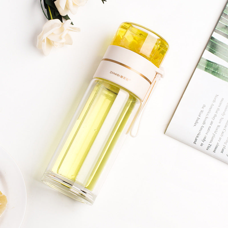 ThermoLeaf Bouteille de Thé en Verre à Double Paroi | 400–450 ml | Avec Filtre en Acier Inoxydable & Poignée de Transport | Étanche & Résistant à la Chaleur