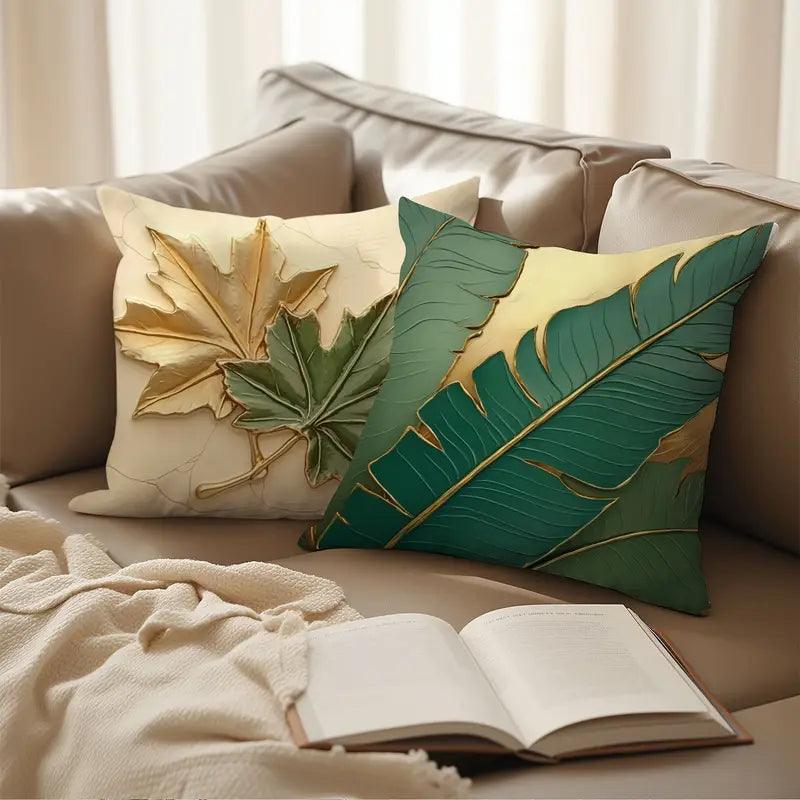 Housses de coussin 4 pièces | Design vintage feuilles | 45x45 cm | Polyester doux