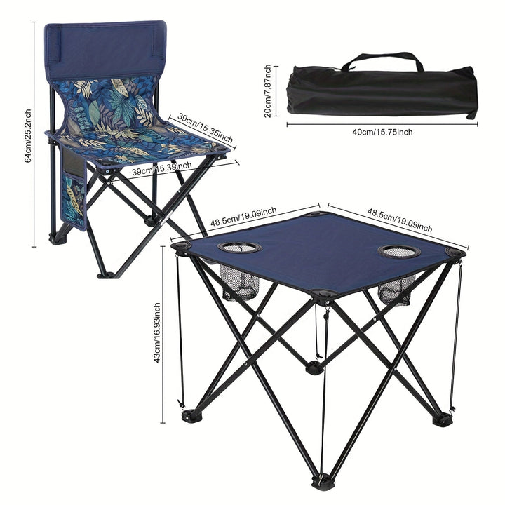 Groupe de sièges de jardin pliable Campafleur | 2 chaises & 1 table | Motif floral | Portable & Résistant aux intempéries