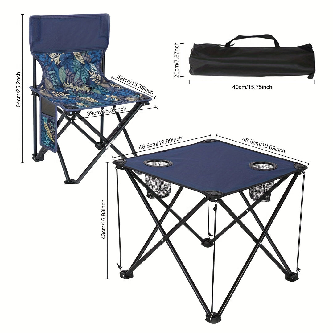 Ensemble de sièges de jardin pliable Campafleur | 2 chaises & 1 table | Motif floral | Portable & Résistant aux intempéries