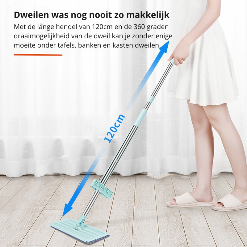Balai à franges FlexiWisch EasyMop | Avec fonction d'essorage pliable | 2 pads lavables | Léger & Compact | Utilisable sans seau