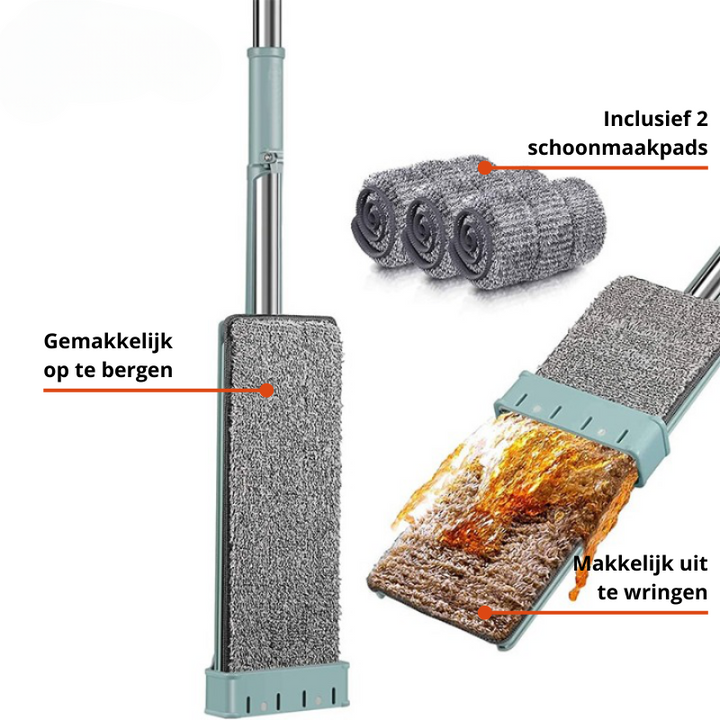 Balai à franges FlexiWisch EasyMop | Avec fonction d'essorage pliable | 2 pads lavables | Léger & Compact | Utilisable sans seau