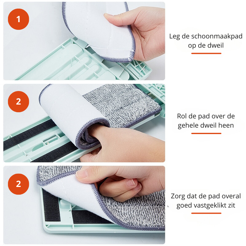 Balai à franges FlexiWisch EasyMop | Avec fonction d'essorage pliable | 2 pads lavables | Léger & Compact | Utilisable sans seau