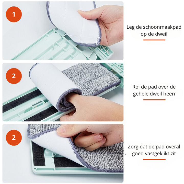 Balai à franges FlexiWisch EasyMop | Avec fonction d'essorage pliable | 2 pads lavables | Léger & Compact | Utilisable sans seau