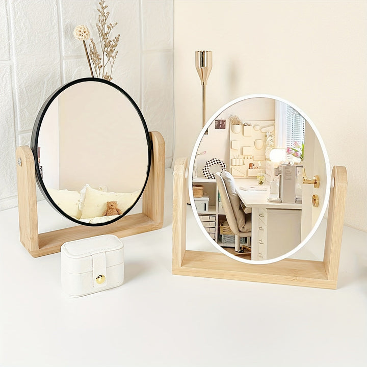 Miroir cosmétique pivotant Miravelle avec agrandissement | Cadre en bois et verre | 21×18×5 cm | Utilisable des deux côtés | Compact et élégant