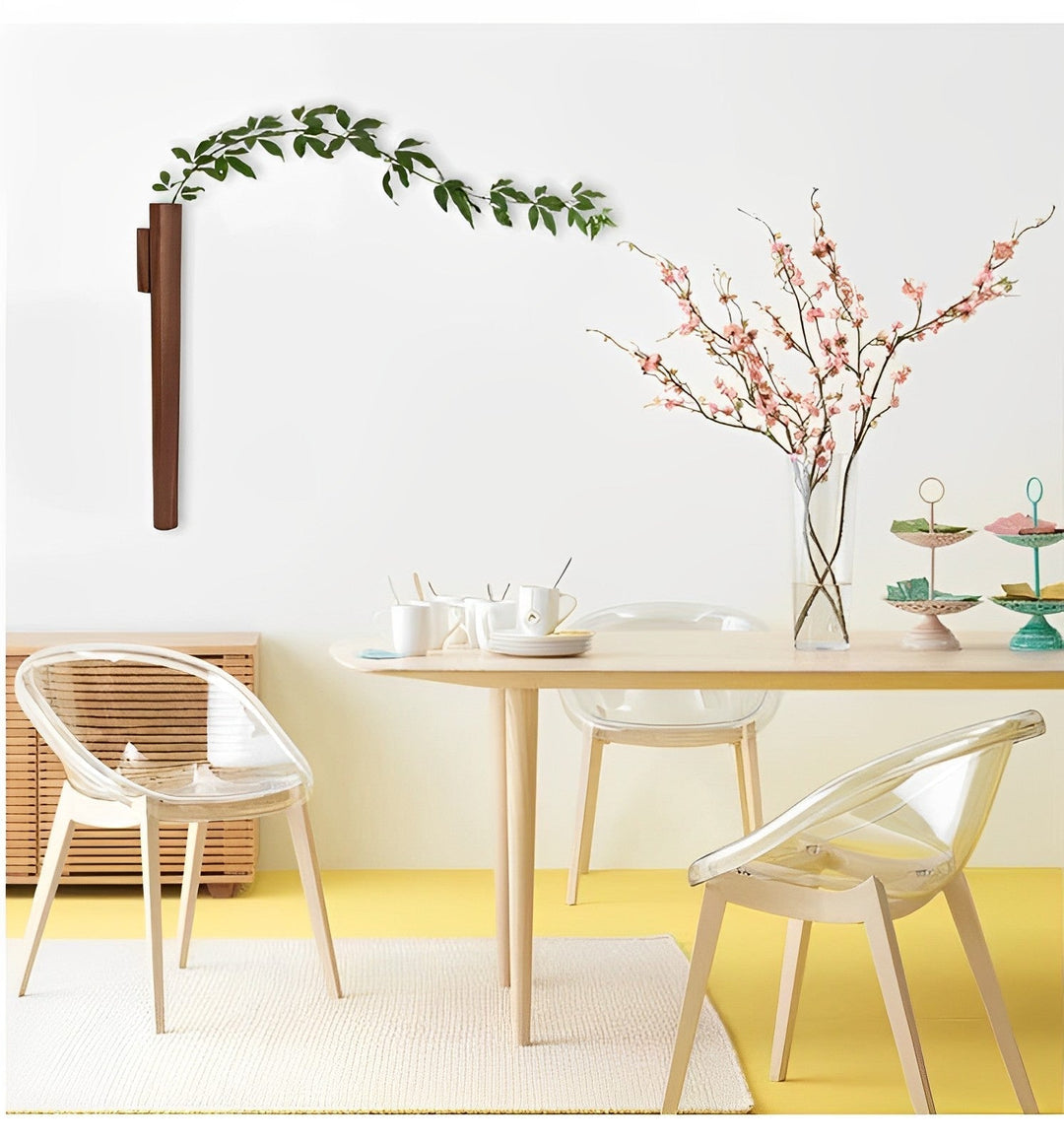 Trio de Vases Muraux Floravell | Bois Massif Noyer ou Hêtre | Ensemble de 2 Vases en Verre | 15×10 cm | Accent Naturel pour la Maison