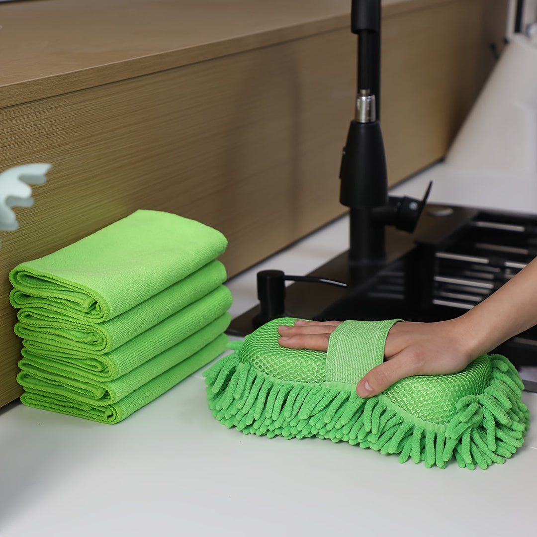 GlanzWerk Kit de nettoyage auto 6 pièces | Microfibre & Chenille | Sans rayures & Super absorbant | Pour voiture & maison