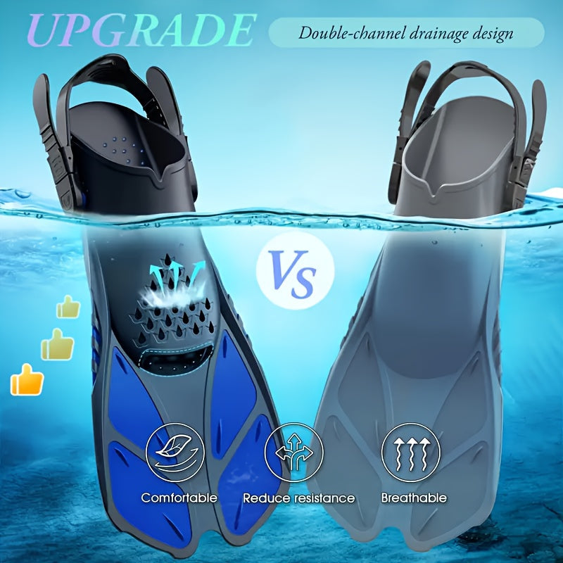 Palmes de snorkeling SeaVana Glide | Ajustables & Courtes | Talon Ouvert | Pour Voyage & Loisirs | Unisexe