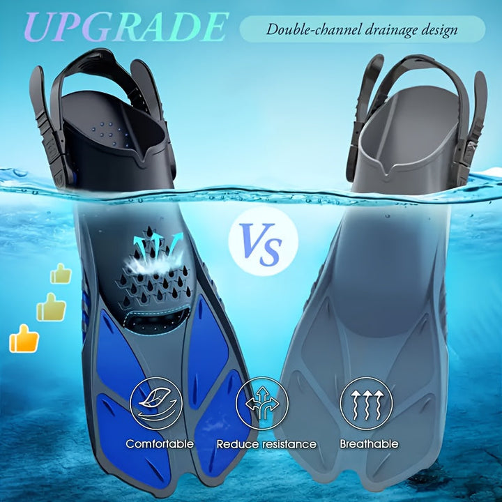 Palmes de snorkeling SeaVana Glide | Ajustables & Courtes | Talon Ouvert | Pour Voyage & Loisirs | Unisexe