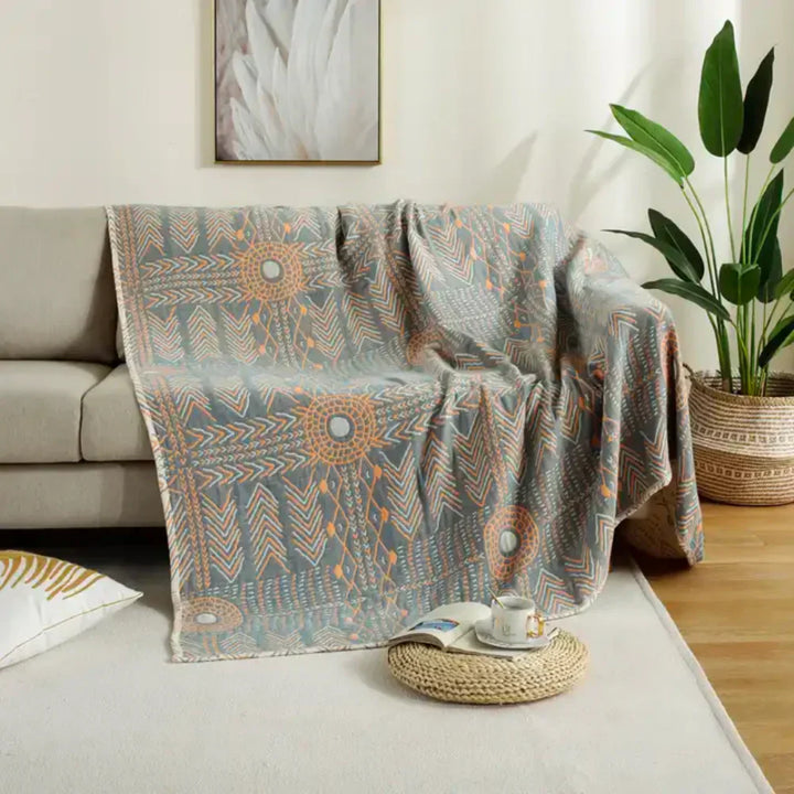 Mandoria Couverture Réversible Boho | Design Mandala | Utilisable des Deux Côtés & Douce au Toucher | 150×200 cm / 200×230 cm