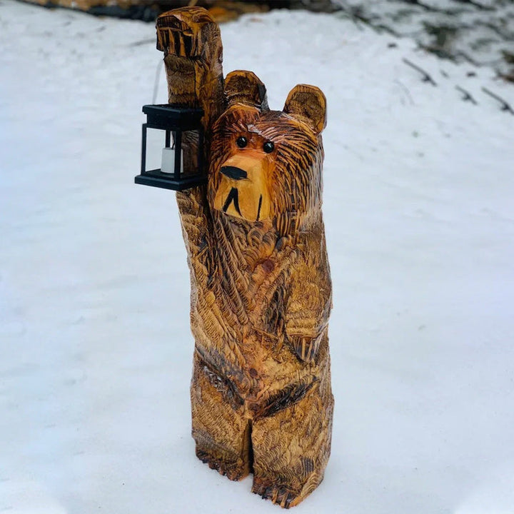 Luminara Ours Solaire | Sculpté à la main en résine | Lanterne avec effet de clignotement de bougie | Résistant aux intempéries