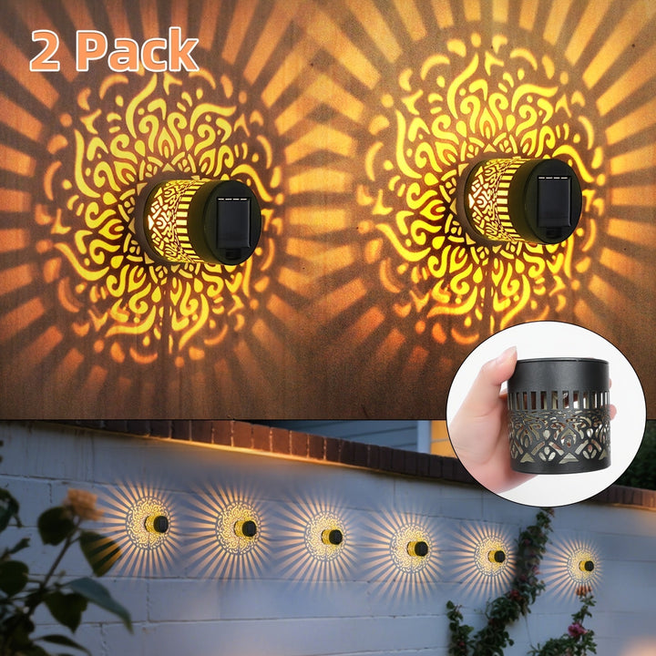 LumoraLicht Appliques Solaires Extérieures Set de 2 | IP65 Étanche | Motif Lumineux Filigrane | Sans Câble & Électricité