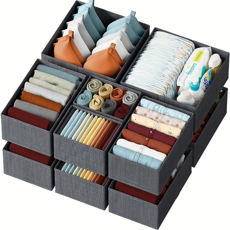 KidyTidy Ensemble de 12 Organisateurs de Tiroirs pour Chambre d'Enfant | Respirant & Pliable | Tissu Non-Tissé | Gris Clair avec Blanc