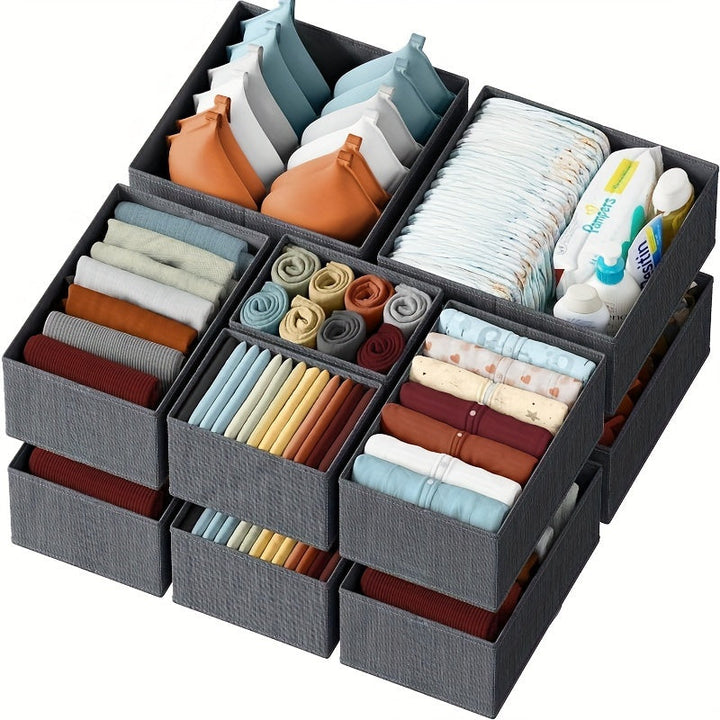KidyTidy Ensemble de 12 Organisateurs de Tiroirs pour Chambre d'Enfant | Respirant & Pliable | Tissu Non-Tissé | Gris Clair avec Blanc
