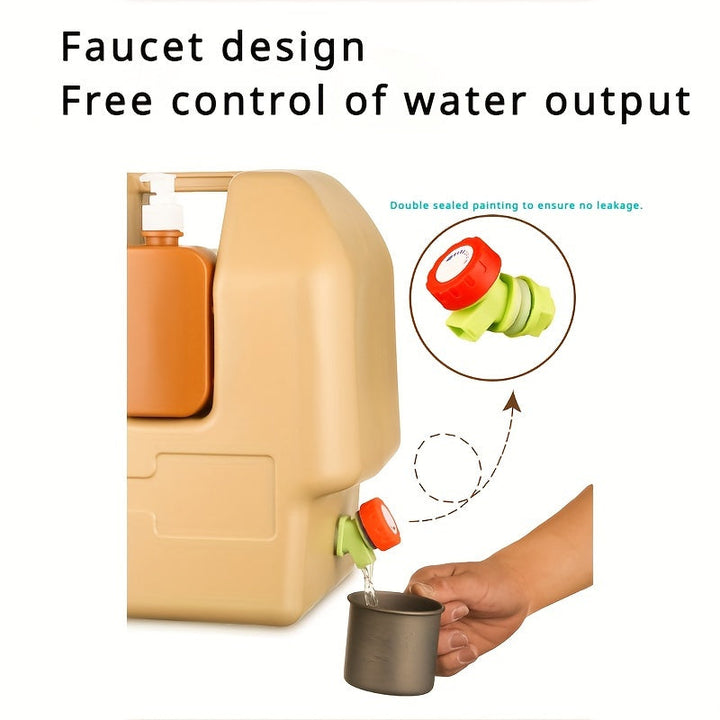 AquaTrek Conteneur d'eau extérieur avec distributeur | Compact & Portable | Avec support à savon | Idéal pour le camping & les voyages