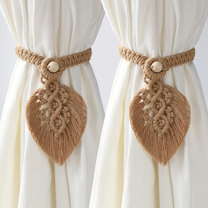 Support de rideau Boho KNOTANA | Set de 2 | Tissé à la main en 100 % coton | 45 cm | Style macramé