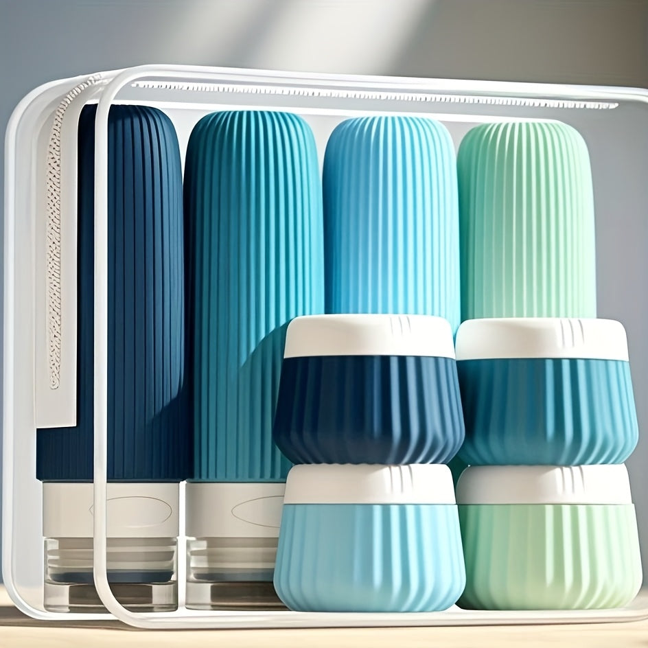 Set de bouteilles de voyage Travilo | Étanche & approuvé par la TSA | Avec trousse transparente et flexible | Silicone
