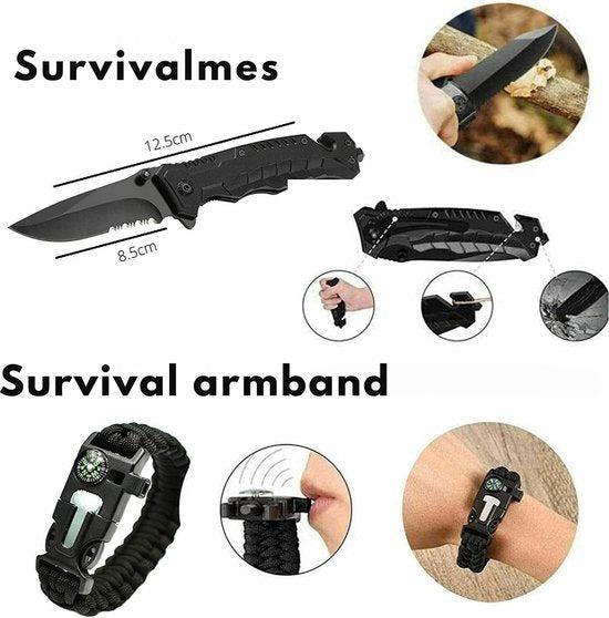 TrekFort Kit de Survie d'Urgence | Équipement 15-en-1 | Avec Lumière Dynamo, Solaire & USB | Étui Étanche