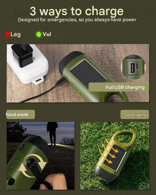 TrekFort Kit de Survie d'Urgence | Équipement 15-en-1 | Avec Lumière Dynamo, Solaire & USB | Étui Étanche