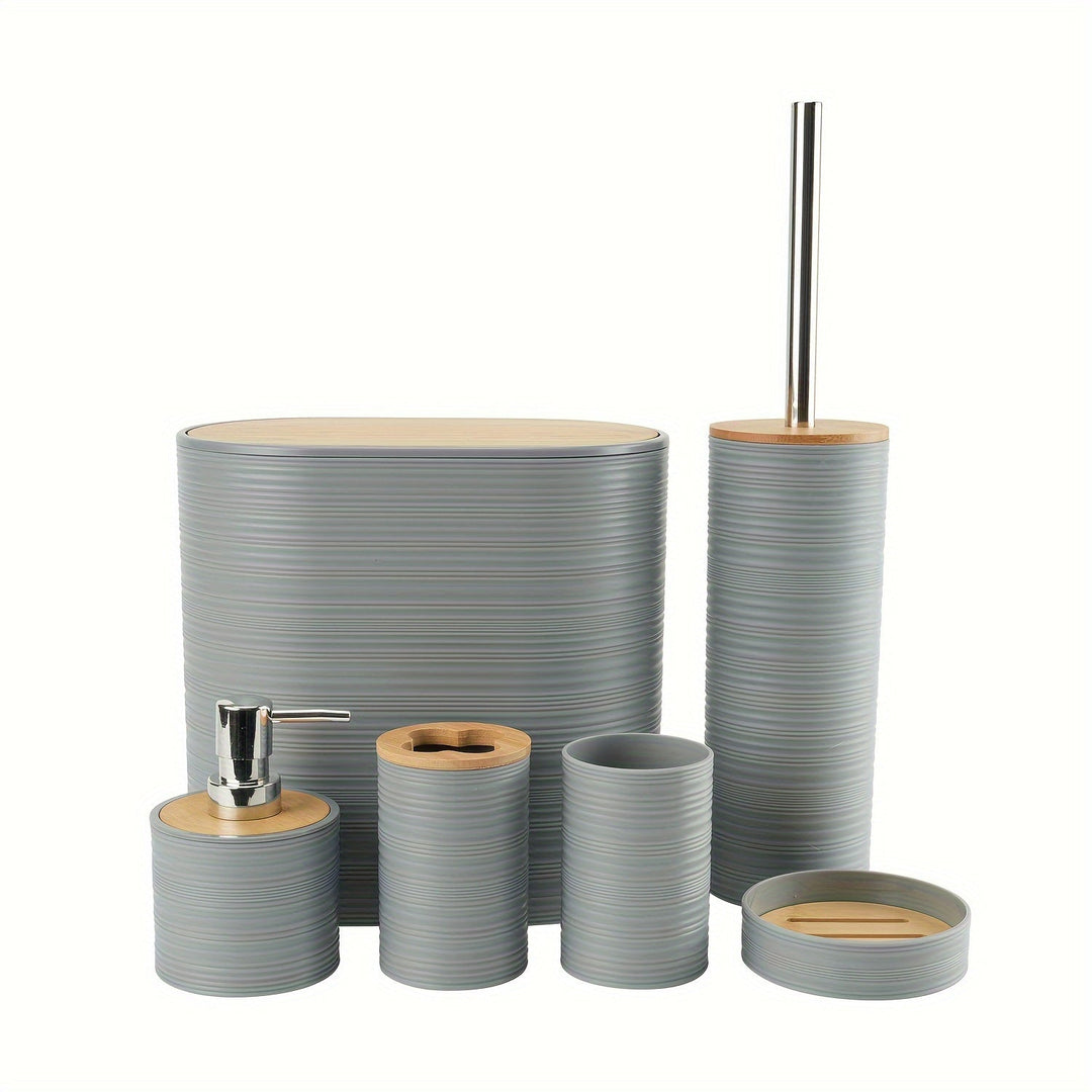 Ensemble d'accessoires de salle de bain BAMNOVA | 6 pièces | Avec couvercles en bambou | Moderne & Naturel
