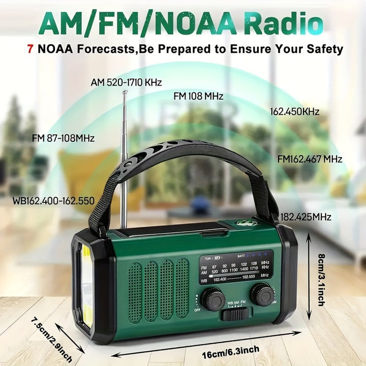 StormMate X10 Radio d'urgence avec batterie externe de 10 000 mAh | Solaire, Manivelle & USB-C | Lumière LED, Alarme SOS & Boussole | AM/FM/NOAA