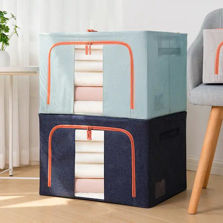 FoldiView - Boîte de rangement pliable avec cadre en métal et fenêtres
