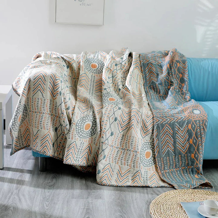 Mandoria Couverture Réversible Boho | Design Mandala | Utilisable des Deux Côtés & Douce au Toucher | 150×200 cm / 200×230 cm