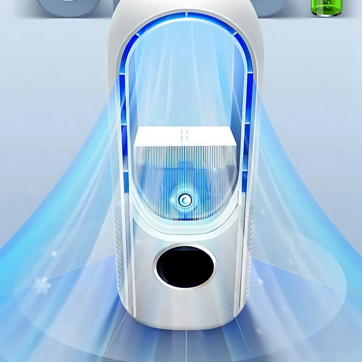 Airevo Refroidisseur d'air | Ventilateur USB sans pales | 6 niveaux | Silencieux & Avec minuterie | Humidification de l'air