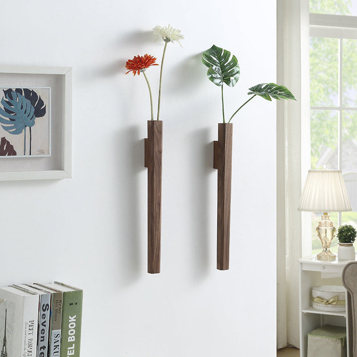 Trio de Vases Muraux Floravell | Bois Massif Noyer ou Hêtre | Ensemble de 2 Vases en Verre | 15×10 cm | Accent Naturel pour la Maison
