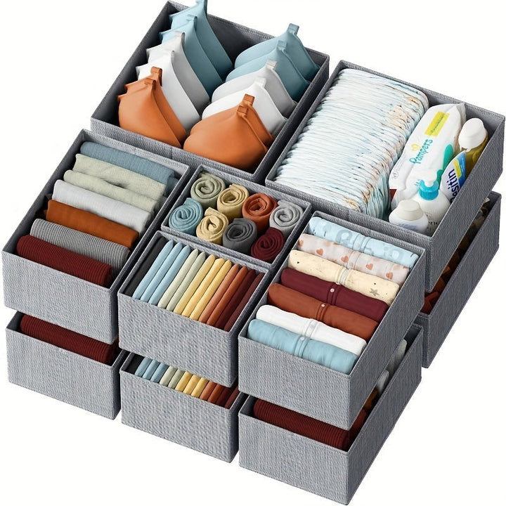 KidyTidy Ensemble de 12 Organisateurs de Tiroirs pour Chambre d'Enfant | Respirant & Pliable | Tissu Non-Tissé | Gris Clair avec Blanc