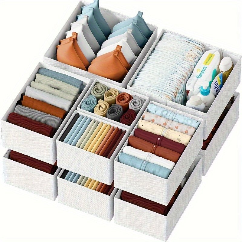 KidyTidy Ensemble de 12 Organisateurs de Tiroirs pour Chambre d'Enfant | Respirant & Pliable | Tissu Non-Tissé | Gris Clair avec Blanc