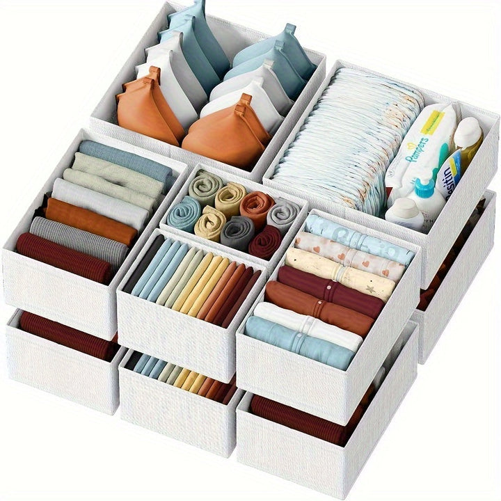 KidyTidy Ensemble de 12 Organisateurs de Tiroirs pour Chambre d'Enfant | Respirant & Pliable | Tissu Non-Tissé | Gris Clair avec Blanc