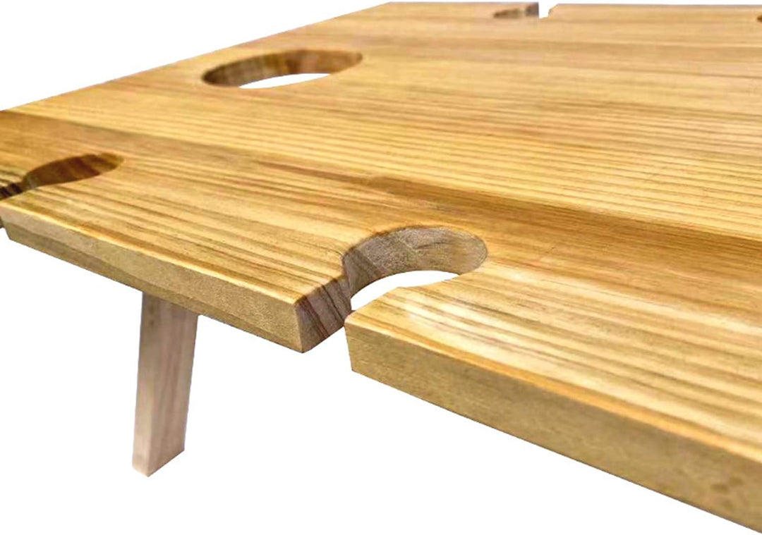 Table à vin portable Vinlora FoldWood | Pliable & Mobile | En bois | Avec porte-bouteilles & porte-verres | Pour pique-nique, jardin & camping