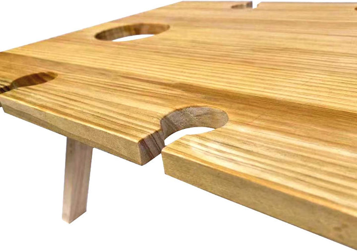 Table à vin portable Vinlora FoldWood | Pliable & Mobile | En bois | Avec porte-bouteilles & porte-verres | Pour pique-nique, jardin & camping