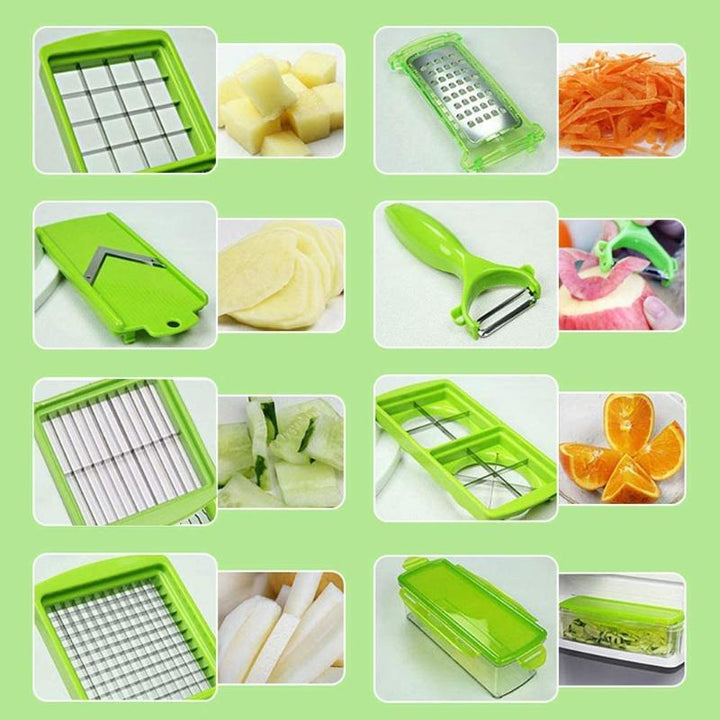 CutMate Coupe-légumes multifonction 12-en-1 | Avec récipient de collecte & protection des doigts | Lames en acier inoxydable | Compact & Sûr