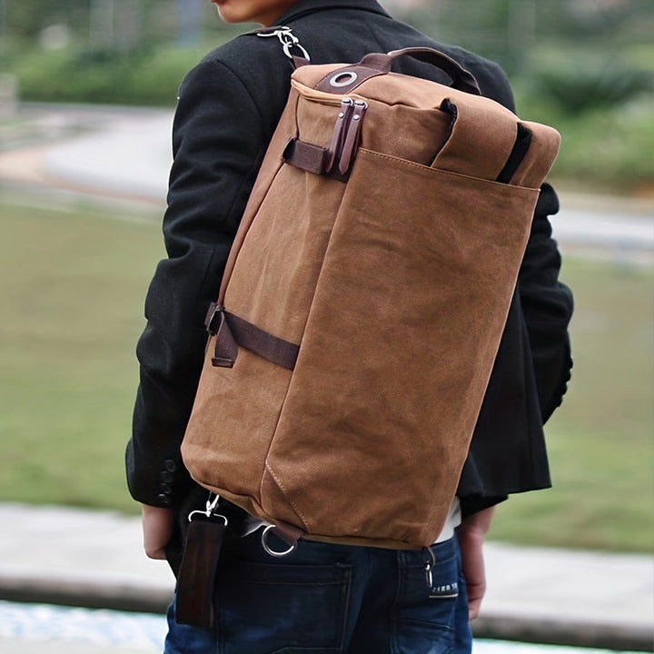 Trekavor Sac à dos pour hommes en toile | Avec détails en cuir | Grand espace de rangement & poches zippées | Bretelles réglables