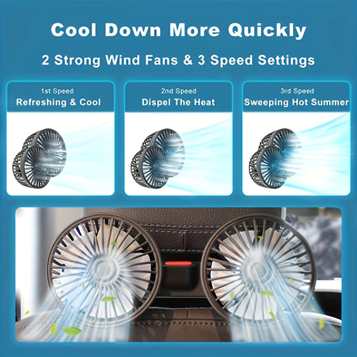 Ventilateur double AirTrek Duo | Pivotant à 360° | Ultra-silencieux & Compact | Ventilateur USB pour voiture avec 5 pales