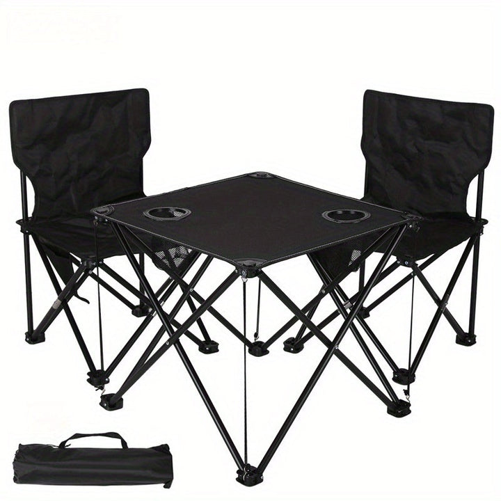 Ensemble de sièges de jardin pliable Campafleur | 2 chaises & 1 table | Motif floral | Portable & Résistant aux intempéries