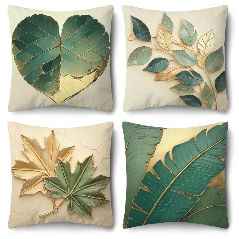 Housses de coussin 4 pièces | Design vintage feuilles | 45x45 cm | Polyester doux