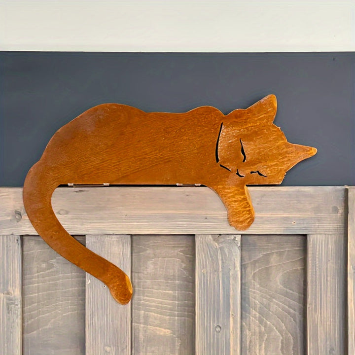 Figurine de jardin Chat Endormi | Design Rustique | Fer Résistant aux Intempéries | Élément Décoratif pour Espaces Extérieurs
