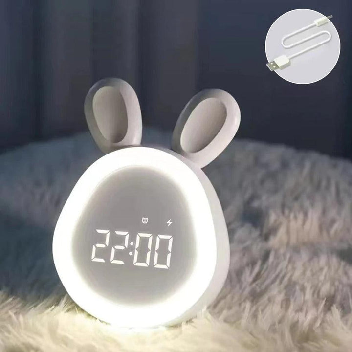 LumiHoppel Réveil Enfant | Veilleuse LED | Économique & Design de Lapin Mignon | Blanc/Rose | 8,8 x 7,3 x 11,2 cm