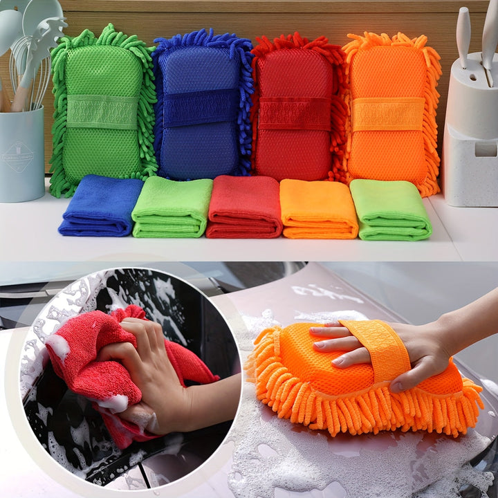 GlanzWerk Kit de nettoyage auto 6 pièces | Microfibre & Chenille | Sans rayures & Super absorbant | Pour voiture & maison