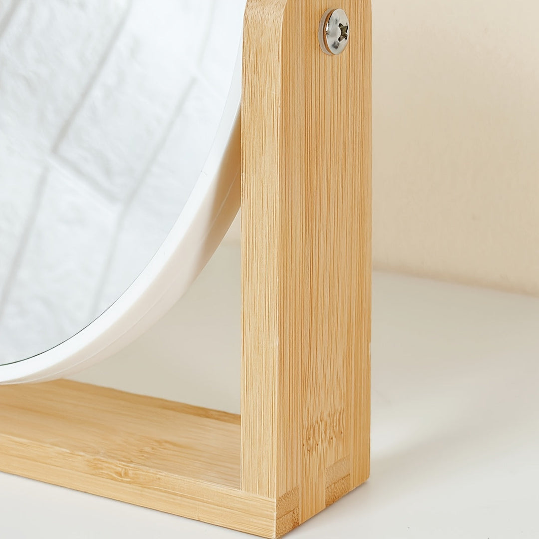 Miroir cosmétique pivotant Miravelle avec agrandissement | Cadre en bois et verre | 21×18×5 cm | Utilisable des deux côtés | Compact et élégant