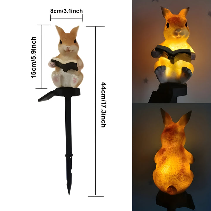 Fabelux Lampe de jardin solaire Lapin | Lapin décoratif lecteur avec LED | Résistant aux intempéries & capteur crépusculaire | Résine synthétique