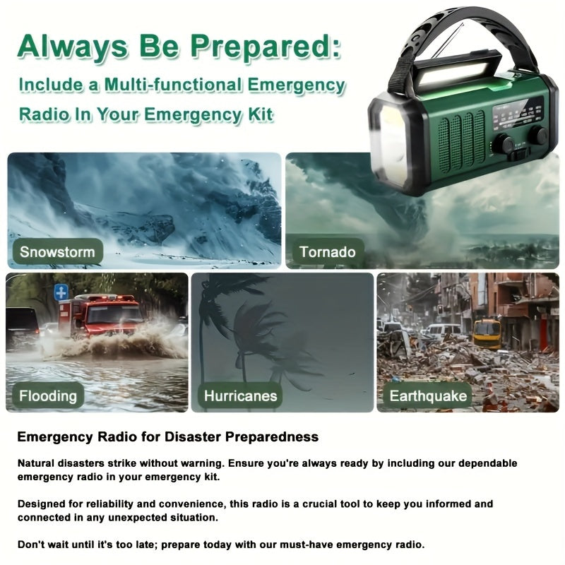 StormMate X10 Radio d'urgence avec batterie externe de 10 000 mAh | Solaire, Manivelle & USB-C | Lumière LED, Alarme SOS & Boussole | AM/FM/NOAA