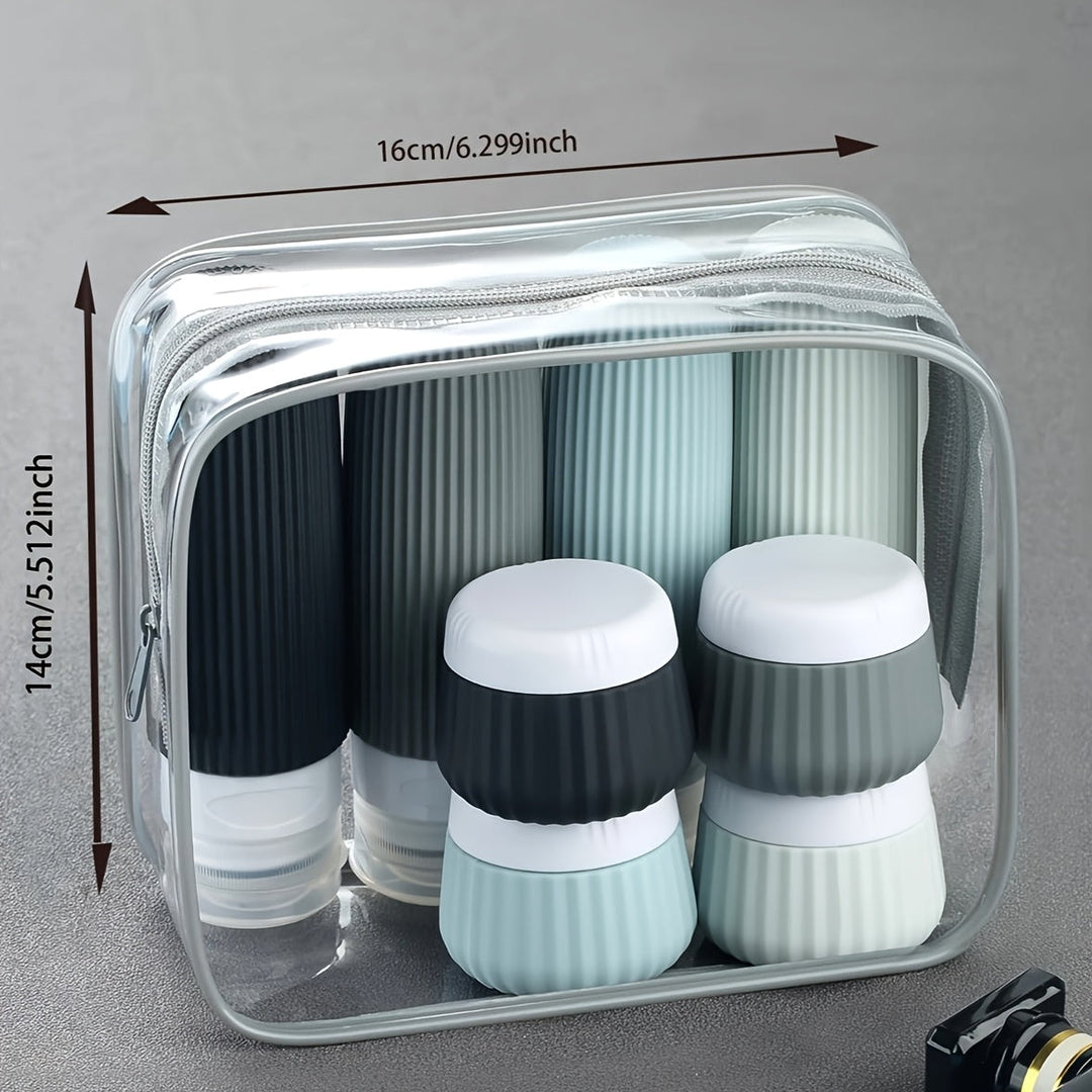 Set de bouteilles de voyage Travilo | Étanche & approuvé par la TSA | Avec trousse transparente et flexible | Silicone