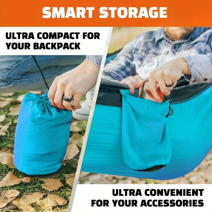 Nomaviva Hamac de Voyage Ultra Léger | Nylon Respirant | Inclus : Mousquetons & Sangles d'Arbre | Avec Sac de Transport