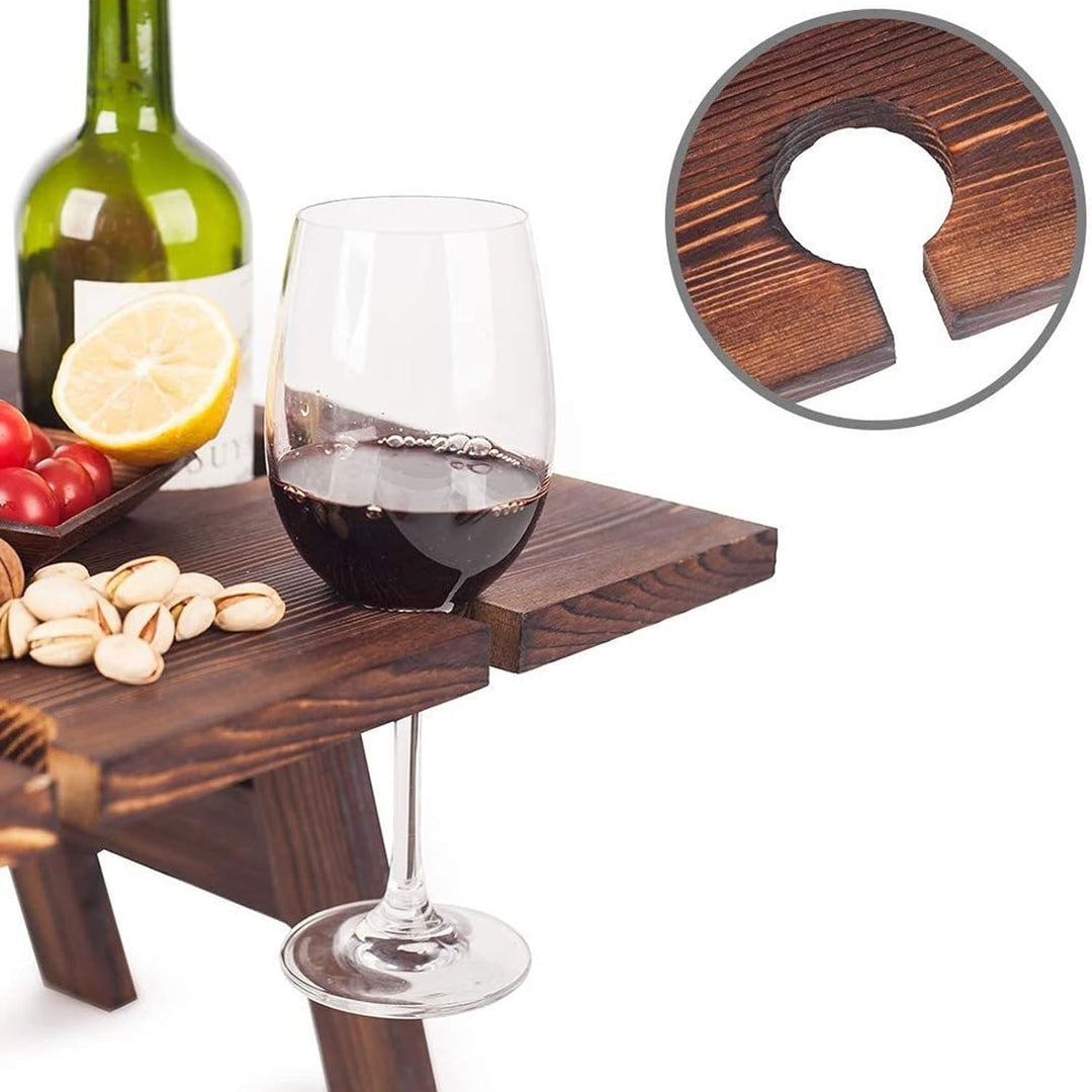 Table à vin portable Vinlora FoldWood | Pliable & Mobile | En bois | Avec porte-bouteilles & porte-verres | Pour pique-nique, jardin & camping