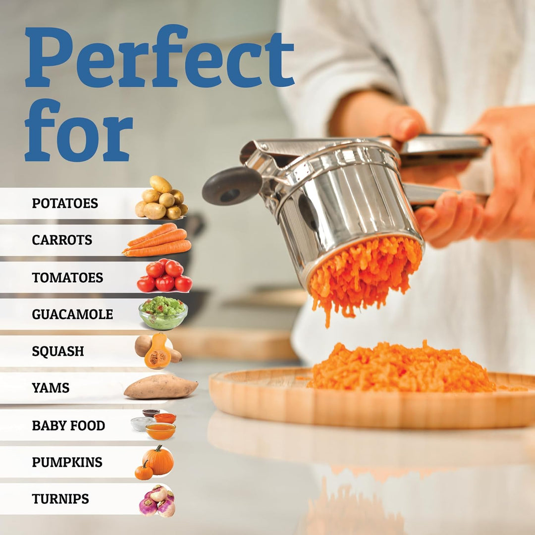 PureMasher Pro Presse-purée en acier inoxydable 15oz | Grande capacité | Pour purée, légumes & fruits | Sans grumeaux & robuste