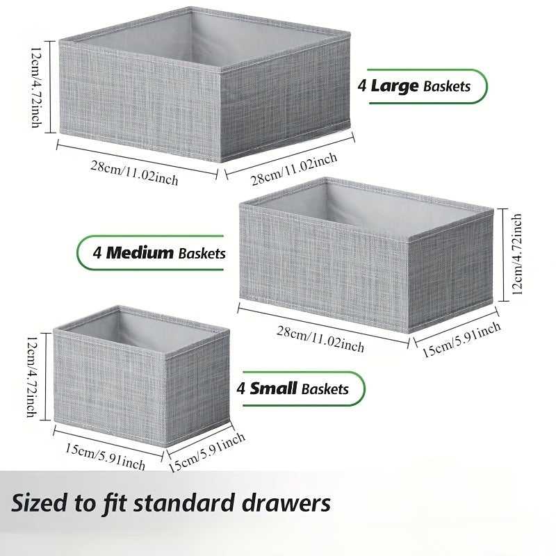 KidyTidy Ensemble de 12 Organisateurs de Tiroirs pour Chambre d'Enfant | Respirant & Pliable | Tissu Non-Tissé | Gris Clair avec Blanc